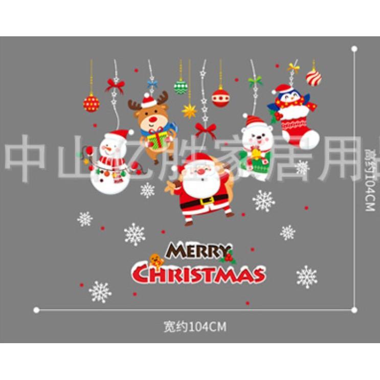 Decal trang trí giáng sinh dây treo ông già noel, người tuyết và tuần lộc