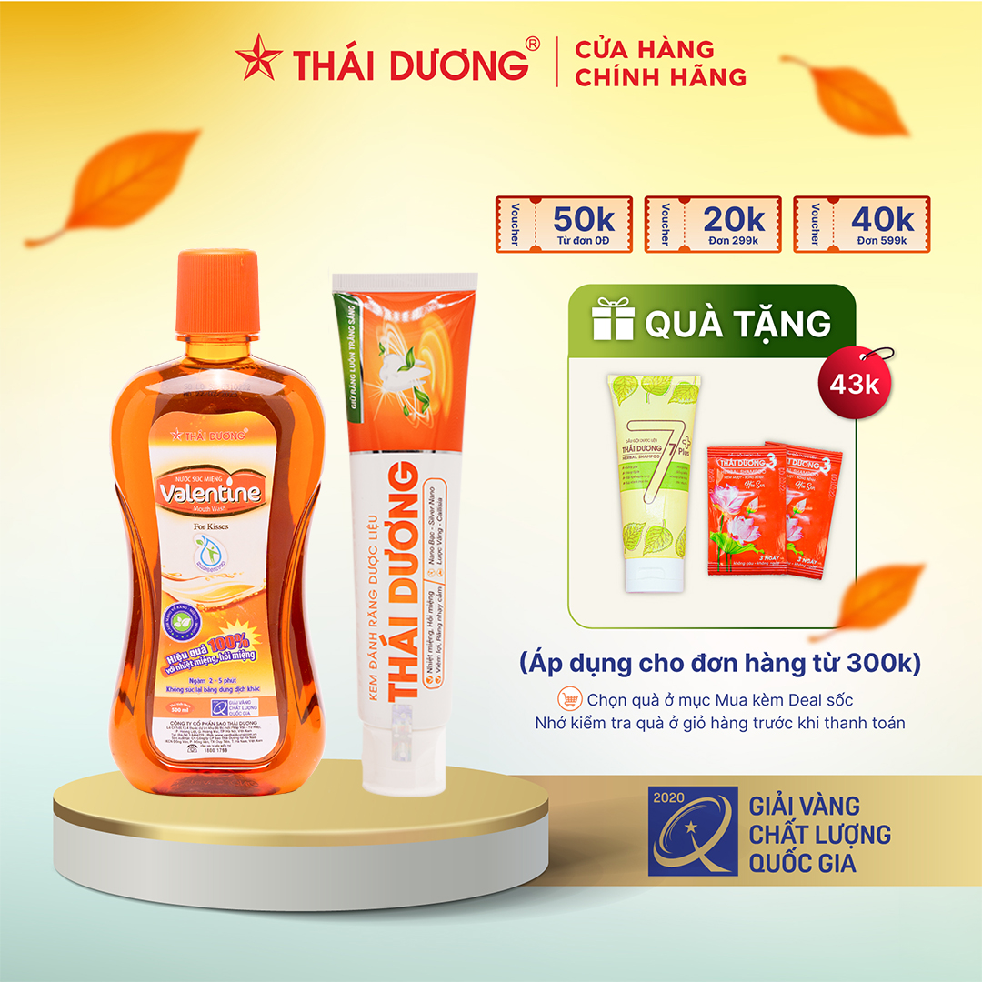 Bộ chăm sóc răng miệng toàn diện - Kem đánh răng Thái Dương 150g & Nước súc miệng Valentine 500ml