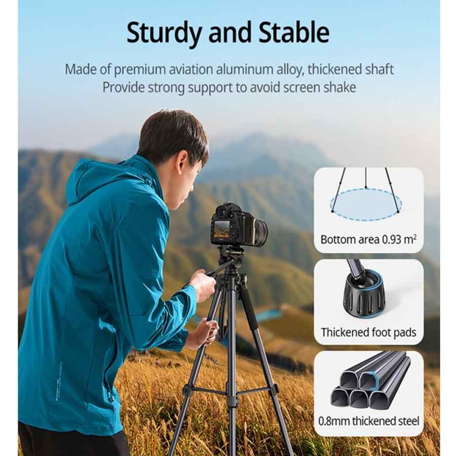 Ugreen UG15187LP661TK tripod 3 chân cao 55cm-170cm xoay 360 độ bằng nhôm Gậy tự chụp ảnh chuyên nghiệp chống trượt cho điện thoại hoặc máy ảnh đế màu đen max 5kg - HÀNG CHÍNH HÃNG