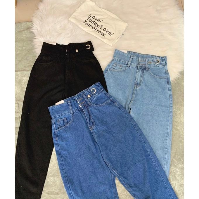 Quần Jeans Nữ, Quần Baggy Lưng Cao 2 Nút Bò Trơn Phong Cách Thời Trang Jeans Cotton Thoáng Mát, Mềm Mịn