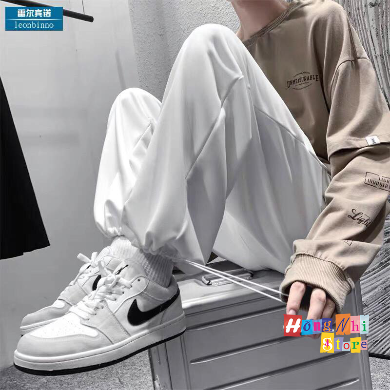 Quần Jogger Basic Ulzzang Unisex Jogger Trơn Dây Rút Lai Ống Rộng Màu Trắng - MM