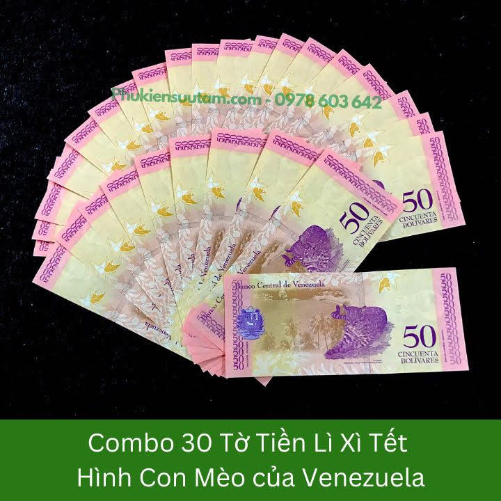 Combo 30 Tờ Lì Xì Tết Hình Con Mèo Của Venezuela, kích thước: 15.5cmx7.5cm, màu tím - SP005874