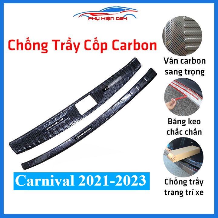 Ốp chống trầy cốp trong ngoài Carnival 2021-2022-2023 vân cacbon, ốp dán bậc cốp chống trầy xước, trang trí xe hơi