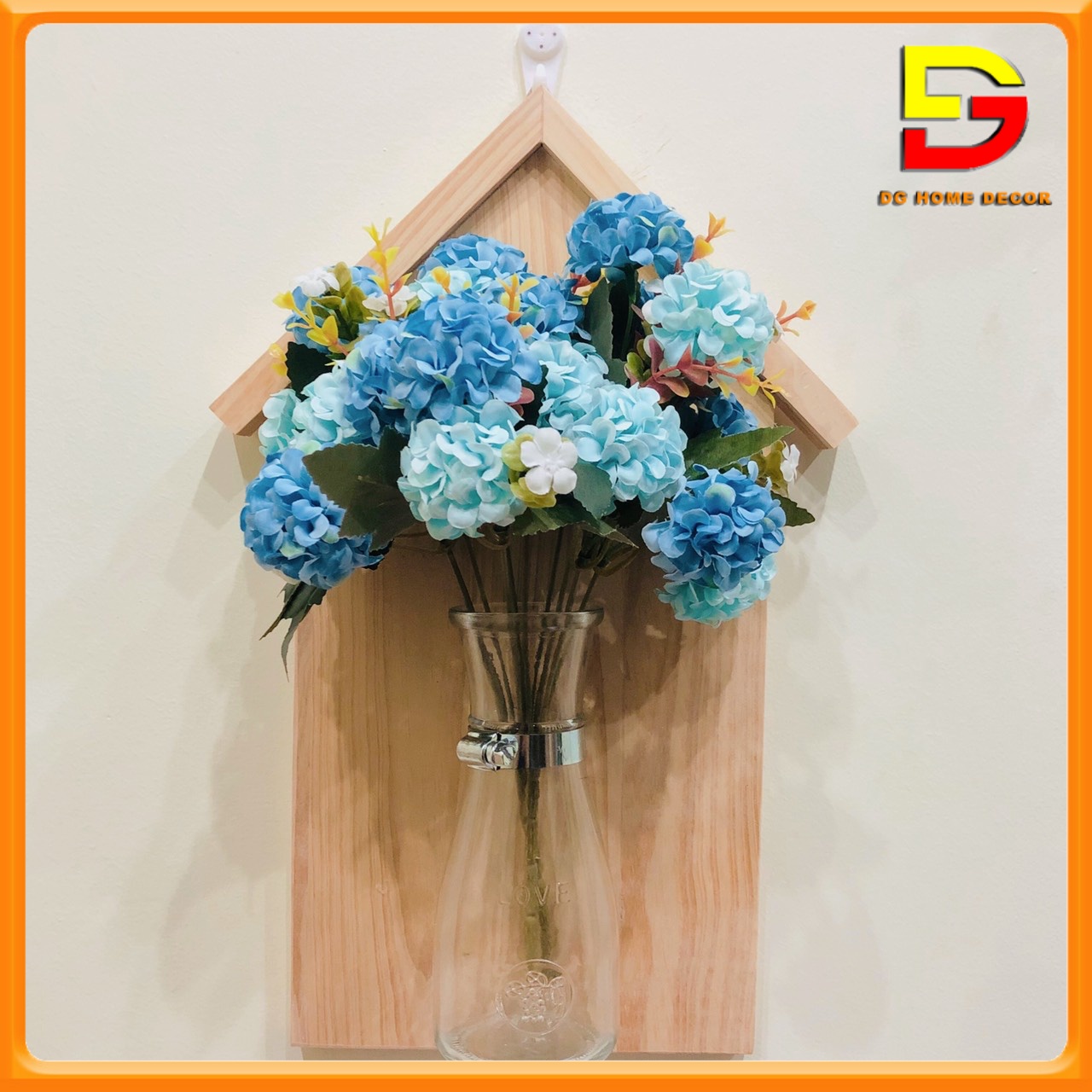 Bảng Gỗ Treo Tường - Khung Gỗ Trang Trí Cắm Hoa, Trồng Cây Thuỷ Sinh Độc Đáo Tặng Đèn Và Móc Treo DGHOME-55