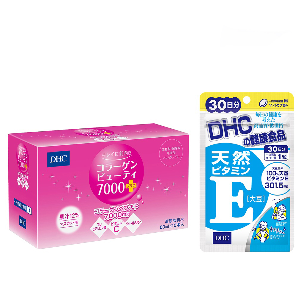 Combo mềm mịn da DHC Vitamin E 30 ngày và 1 hộp collagen nước Collagen Beauty 7000 Plus