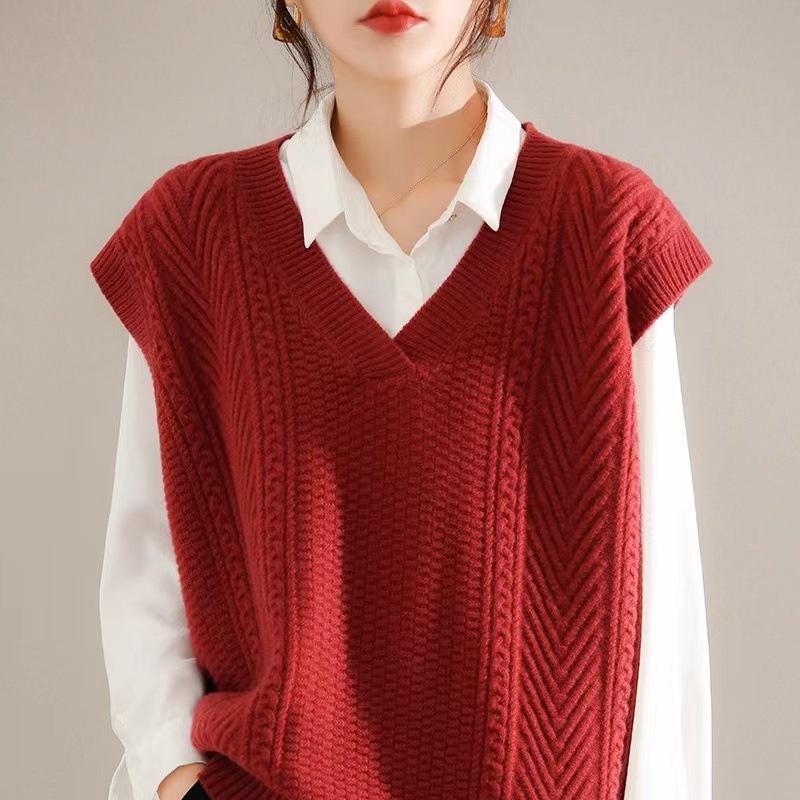 Áo len gile nữ len Cashmere siêu mềm mại giữ ấm co giãn mặc mùa thu đông mã VAA0478 - M02 Đỏ