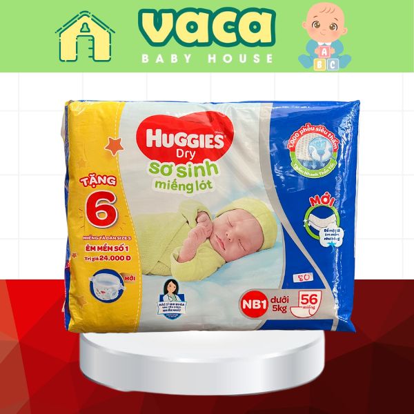 Miếng lót sơ sinh Huggies Dry NB1 56 miếng tặng 6 miếng tã dán size S