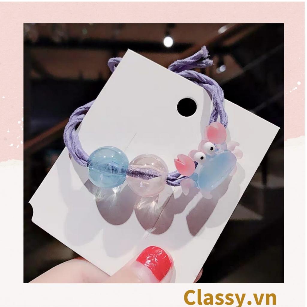 Dây cột tóc Classy đính hạt nhựa nhiều màu dễ thương họa tiết cua, cá trong trong suốt cute PK1634