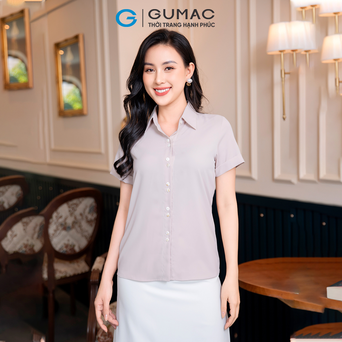 Áo sơ mi nữ lai lật vải luạ mềm mát công sở đi tiệc sang trọng thời trang GUMAC AD09011