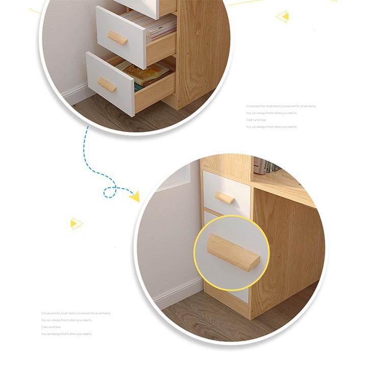 Bàn làm việc tại nhà kèm kệ sách gỗ cao cấp 1m4 - Bàn học có ngăn kéo để đồ cất giữ tài liệu màu nâu và vân gỗ