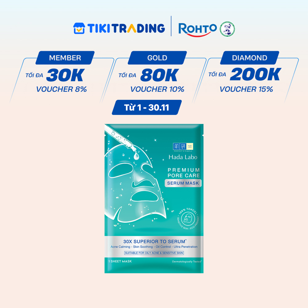Mặt nạ tinh chất làm dịu và cải thiện da mụn, nhạy cảm cao cấp Hada Labo Premium Pore Care Serum Mask (23g/miếng)