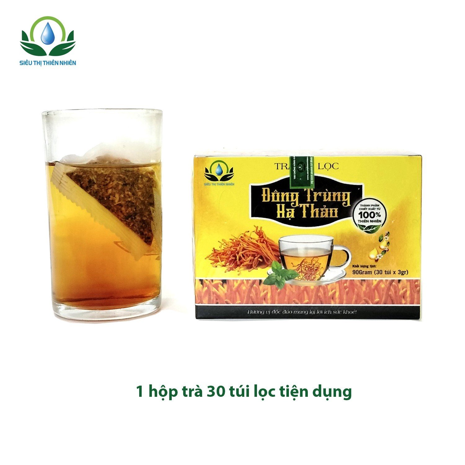 Trà Đông Trùng Hạ Thảo hộp 30 Túi Lọc x 3Gram giúp tăng cường miễn dịch, bổ thận của Siêu Thị Thiên Nhiên