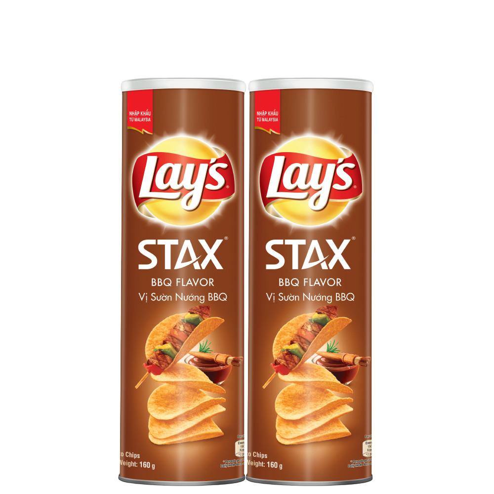 Combo 2 Snack Lays Stax Khoai Tây Miếng Vị BBQ 160g