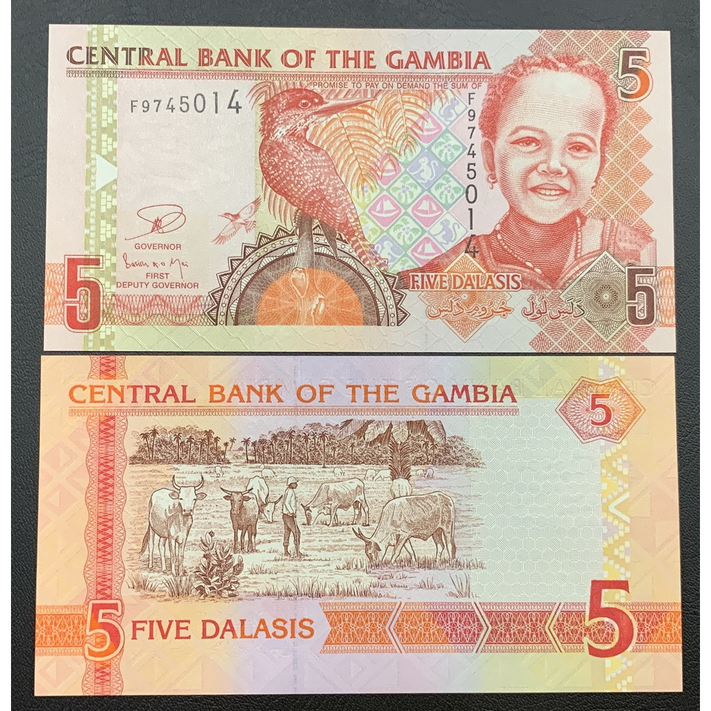 Tờ 5 Dalasis của Cộng Hòa Gambia tiền thế giới sưu tầm , tiền châu Phi - Mới 100% UNC