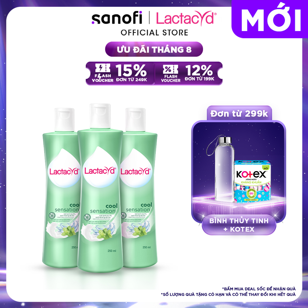 Bộ 3 DDVS Phụ Nữ Lactacyd Cool Sensation 250ml Mát Lạnh &amp; Sạch Thoáng Dài Lâu