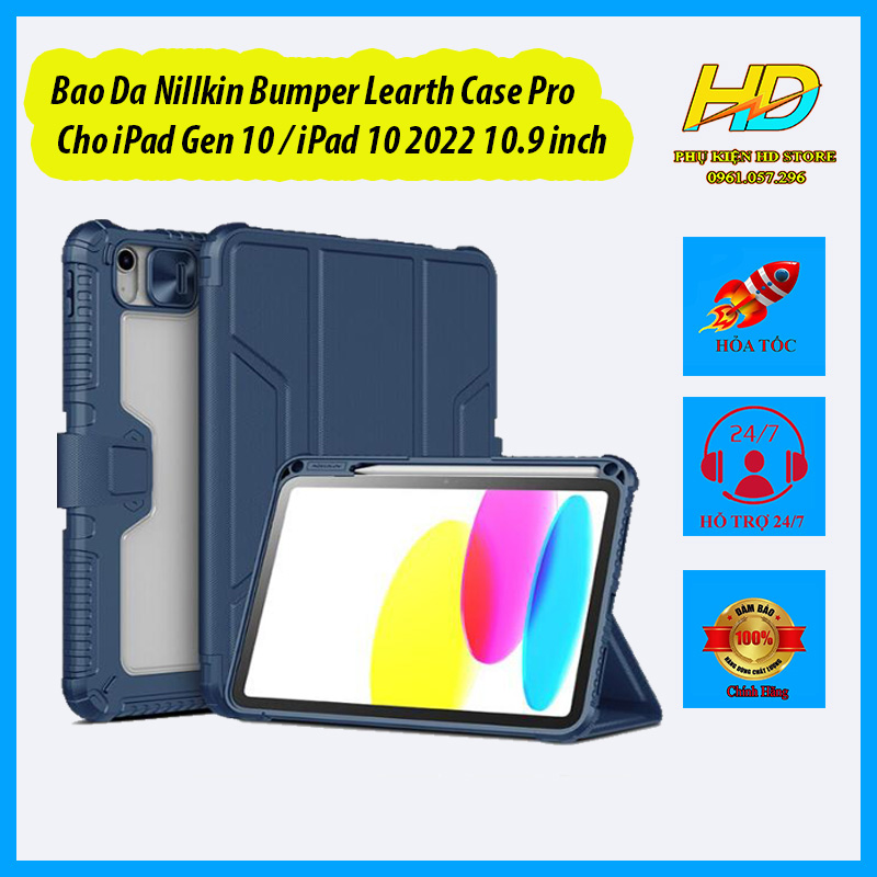 Bao Da Cao Cấp Dành Cho iPad 10 2022/ iPad Gen 10/ iPad 10.9 2022 chính hãng Nillkin Bumper Learth Case Pro Có ngăn đựng bút, Viền Dẻo Chống sốc, Hỗ trợ đóng ngắt màn hình - Hàng Chính Hãng