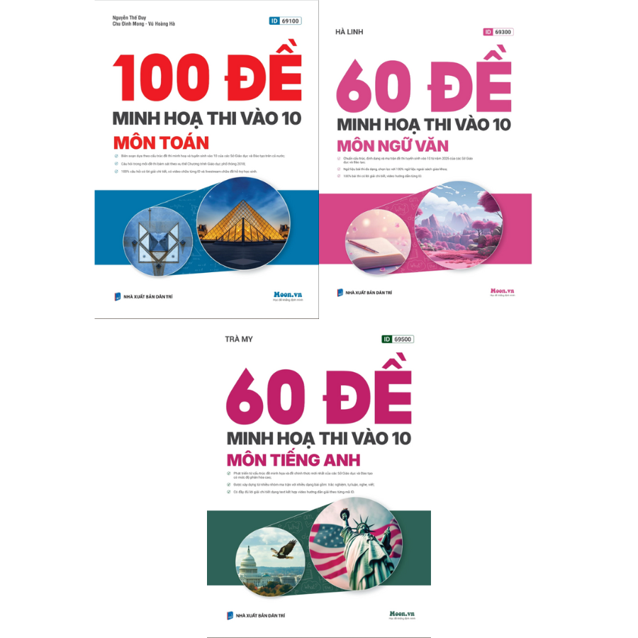 Sách - Bộ Đề Minh Họa Thi Vào 10 Môn Toán + Ngữ Văn + Tiếng Anh 2026 (Moon)