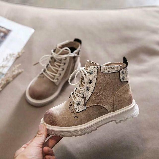 Giày boot bé gái bé trai da lộn cao cấp hai màu đen, nâu size 21-37