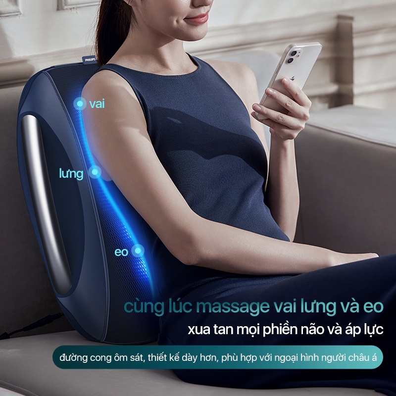 Máy Massage Lưng PHILIPS PPM4501 Trang bị 12 đầu massage riêng biệt 4 chế độ massage - Hàng nhập khẩu