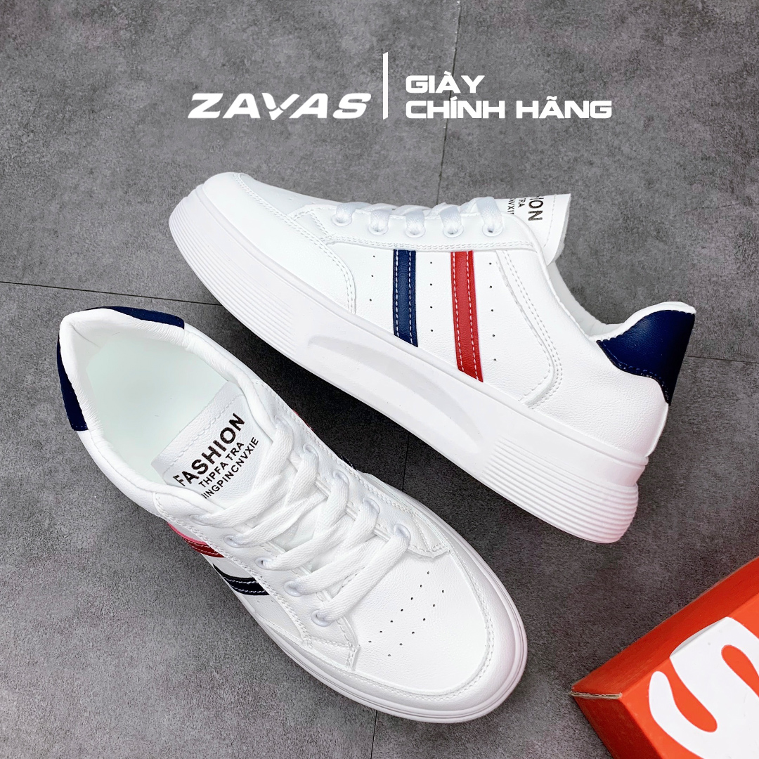 Giày thể thao nữ ZAVAS đế cao 3cm màu trắng bằng da không bong tróc mang êm chân S411 - Giày Sneaker Nữ Chính Hãng