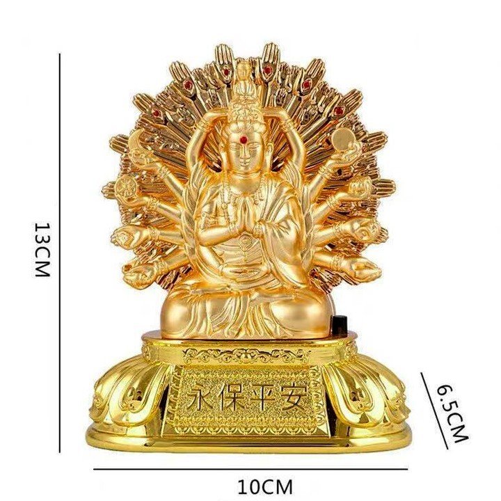 Tượng để xe Phật Thiên Thủ Quan Âm bằng hợp kim mạ vàng C13