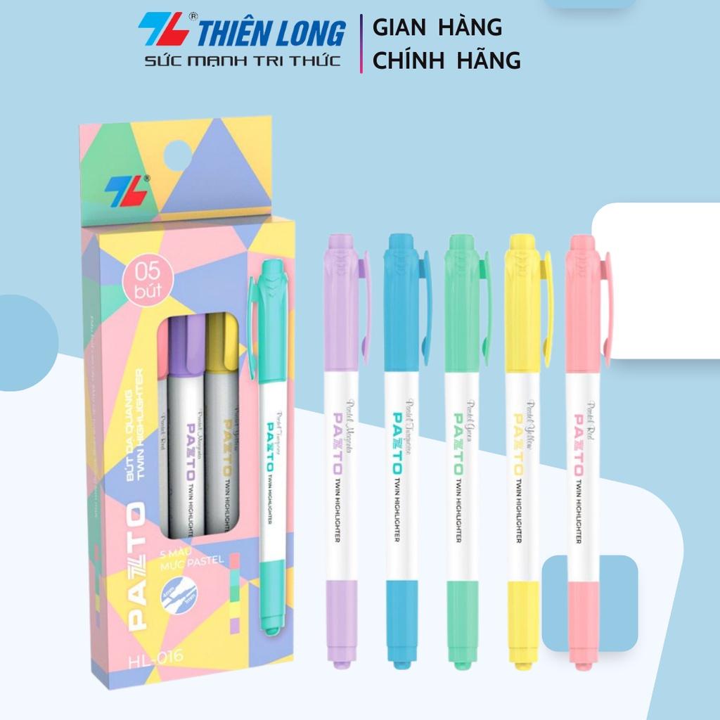 HỘP 5 CÂY Bút dạ quang màu Pastel Thiên Long Pazto HL-016 - Bút dạ quang rửa được - Không để lại vết khi Photocopy