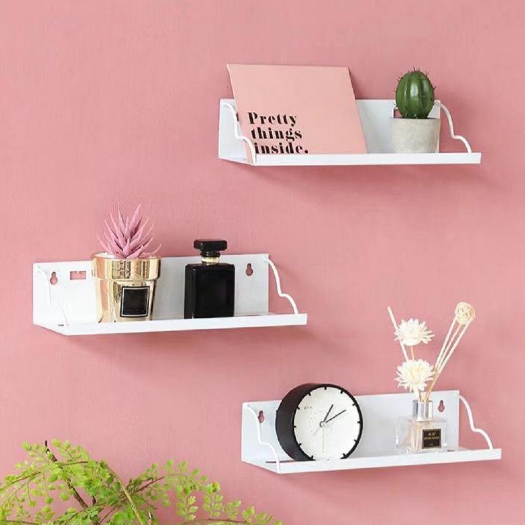 WALL MOUNTED IRON SHELVES FLOATING SHELF RACK HOLDER White