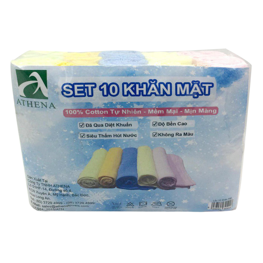 Combo 10 Khăn Mặt Nhiều Màu Athena (34 x 80 cm)