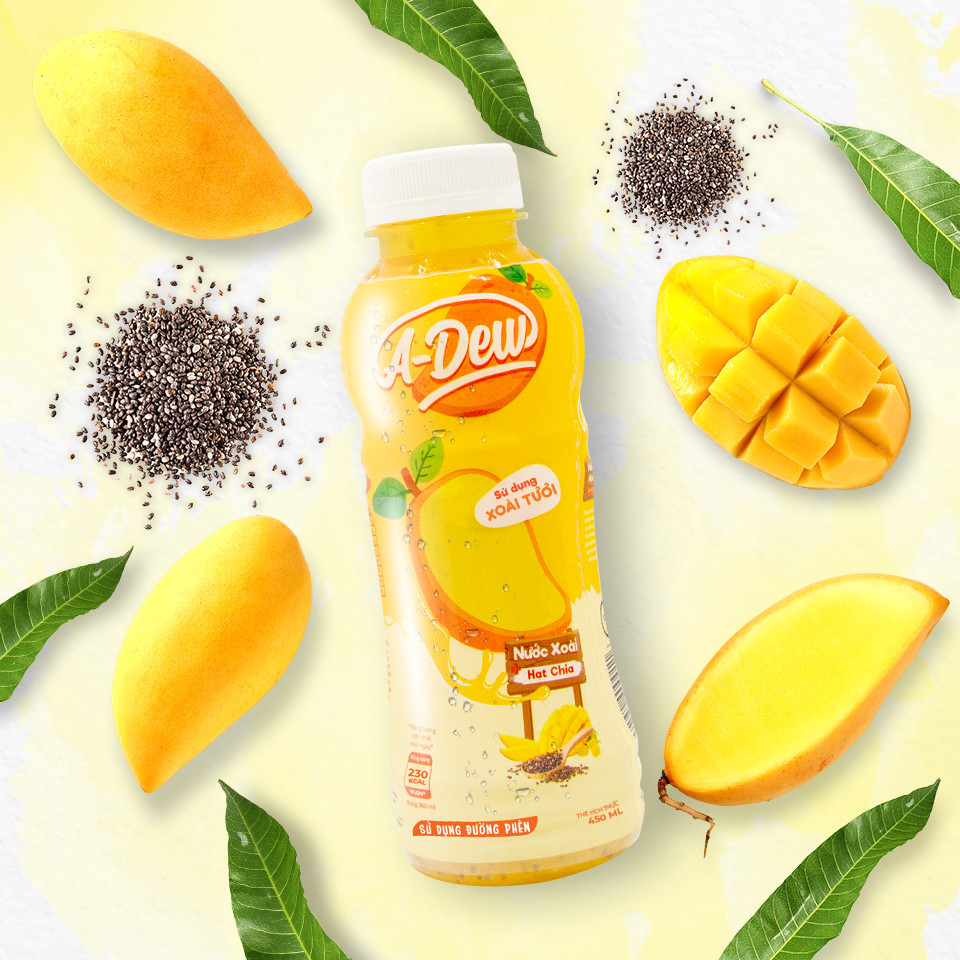 Nước Trái Cây Xoài Hạt Chia A-Dew Chai 450ml