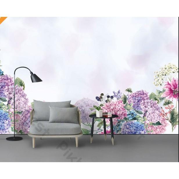 Tranh dán tường Hoa cẩm tú cầu rực rỡ sắc màu, tranh dán tường 3d hiện đại MS636504
