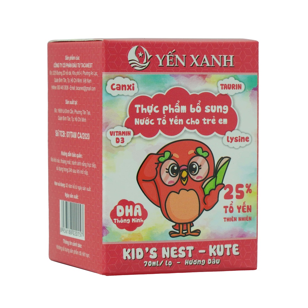 25% tổ yến - Thực phẩm bổ sung: Nước tổ yến chưng dành cho trẻ em Kid's nest - Kute hương dâu - YẾN XANH - Hộp 1 lọ x 70ml