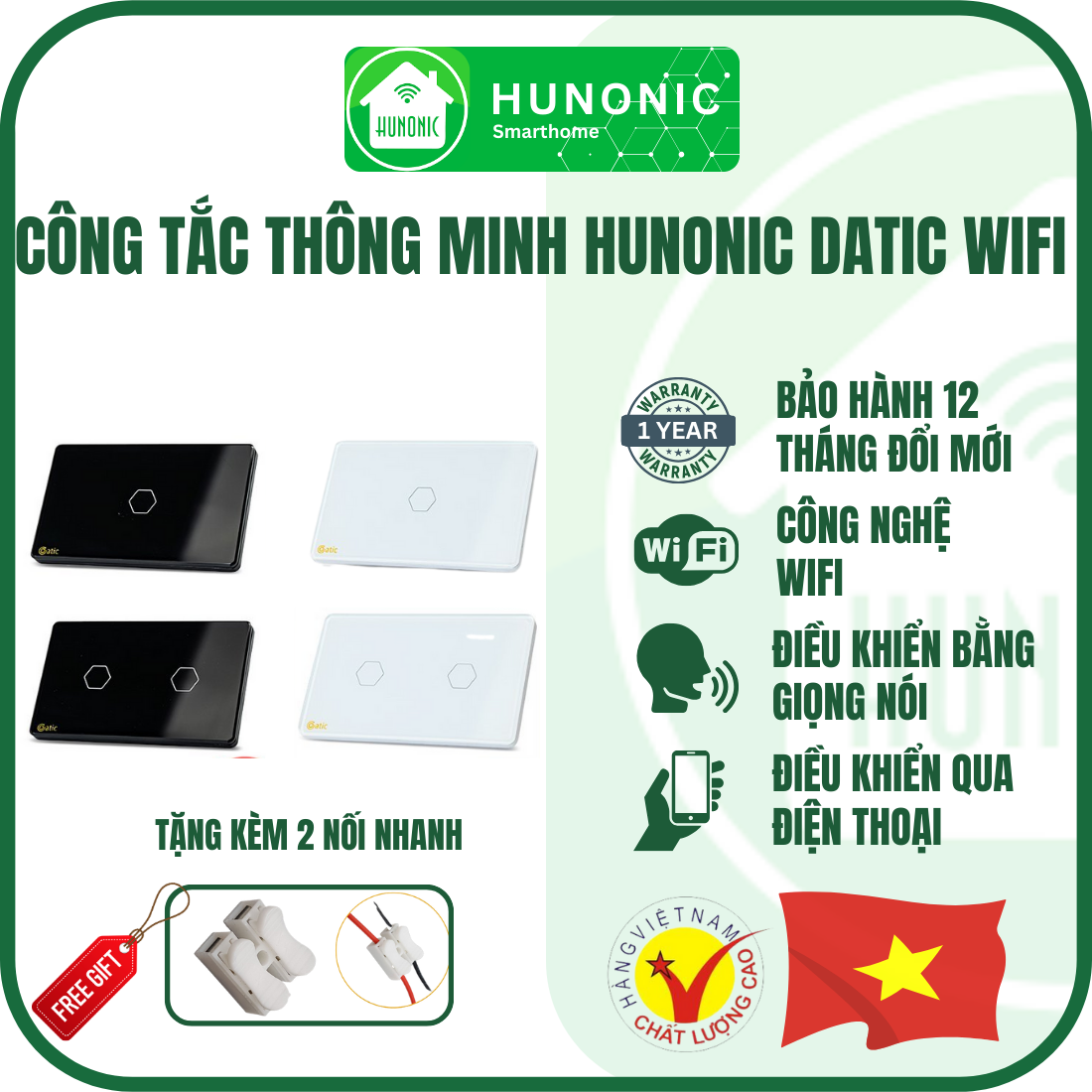 Hunonic Công Tắc Cầu Thang điều khiển bằng Wifi Datic