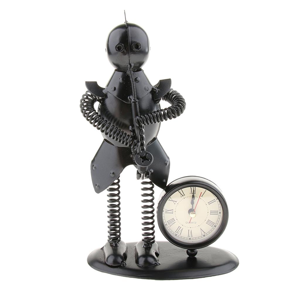 Metal Art Trumpet Player Figure Table Clock Home Table Ornaments Display
