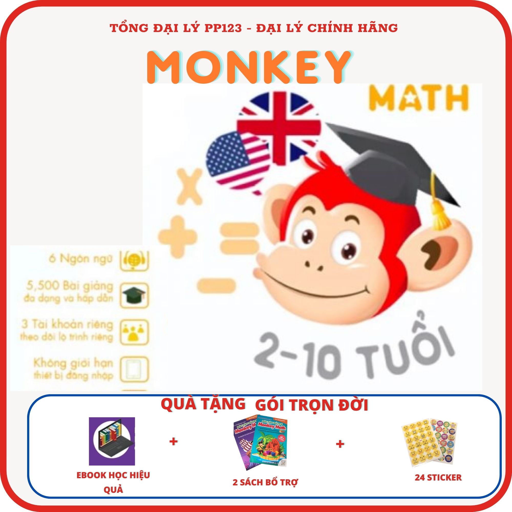 Monkey Math Trọn Đời - APP Toán tiếng Anh chuẩn Mỹ cho bé