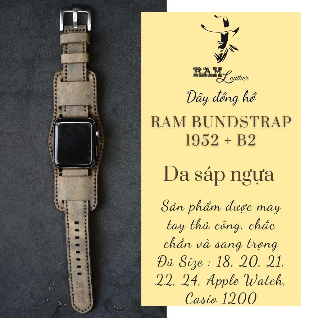 Dây apple watch da bò kèm tấm đệm chống mồ hôi RAM Leather bundstrap b2 handmade bền chắc