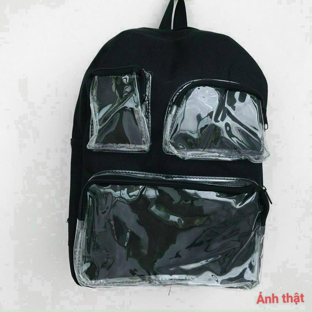 Balo unisex dành cho cả nam và nữ, chất vải bố dày dặn, nhiều ngăn túi hộp trong suốt, phù hợp đi học hay đi chơi