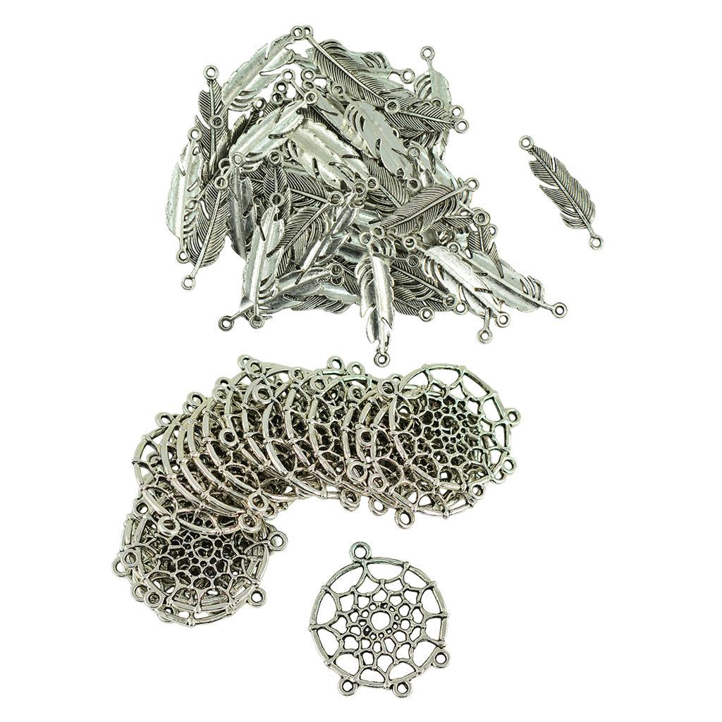 120pcs Vintage Feather Leaf Dream Catcher Charm Pendants Connector DIY Craft