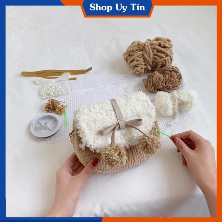 Túi Handmade Tự Đan pom pom Yên Ngựa - Phụ Kiện Đan Túi