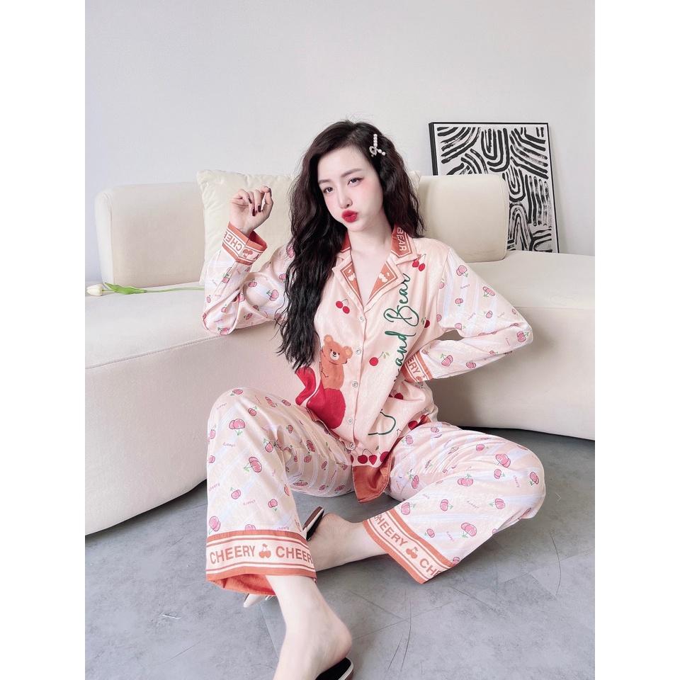 Bộ pyjama dài tay - Lụa xước ánh kim cao cấp  - ĐẢM BẢO GIỐNG HÌNH 100%