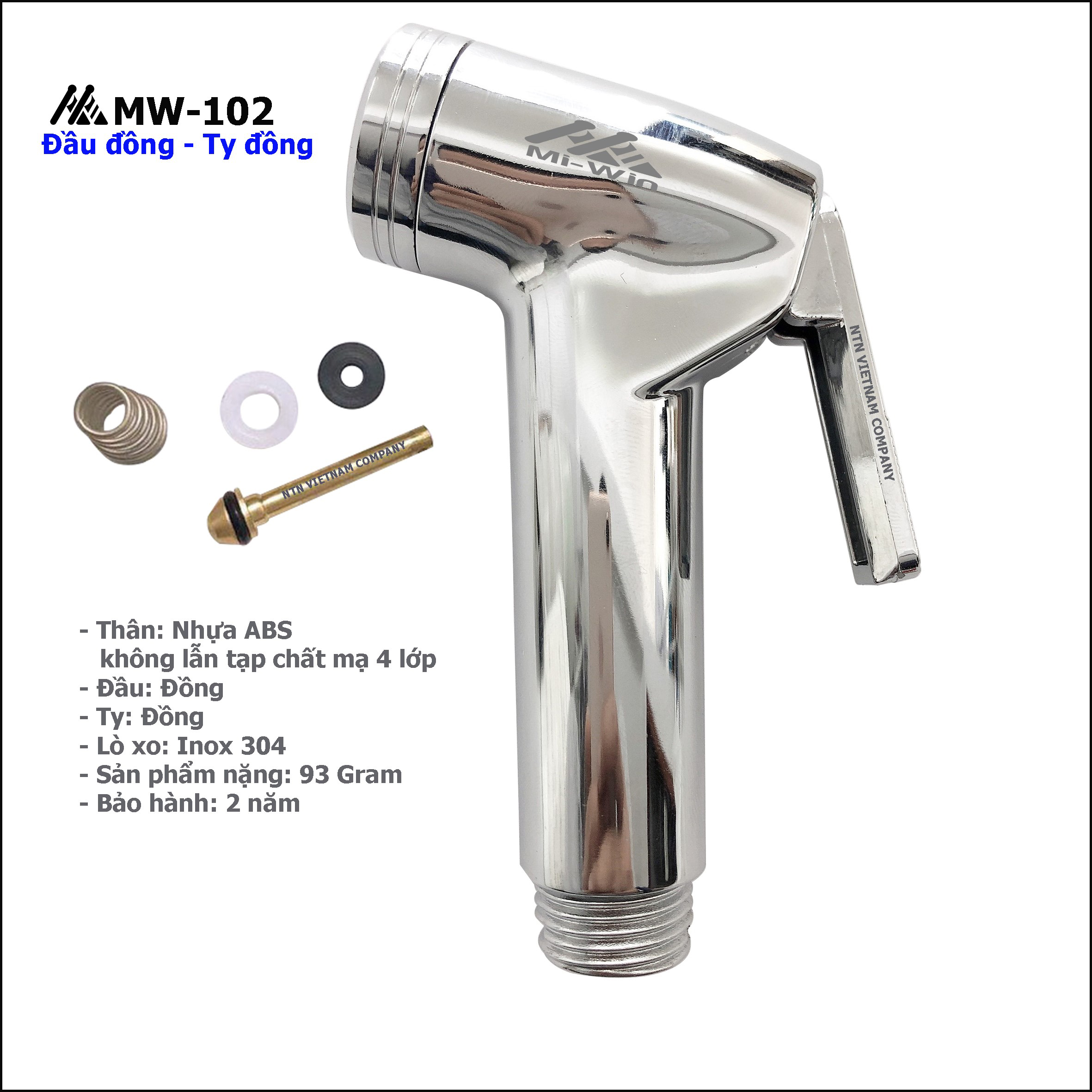 Bộ vòi xịt vệ sinh đầu đồng Mi-Win cao cấp mã MW-102-hàng chính hãng