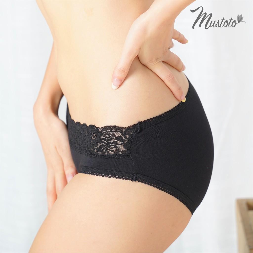 Combo 3 Quần Lót Nữ Cotton Trơn Phối Ren Trước Lưng Thấp Ajisai (Mustoto MQ16)