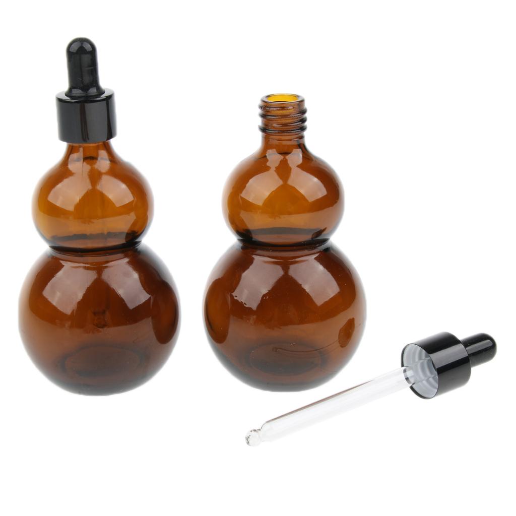 2 Pcs 50ml Amber Glass Essential Oil Liquid Reagent Bottle With Eye Dropper