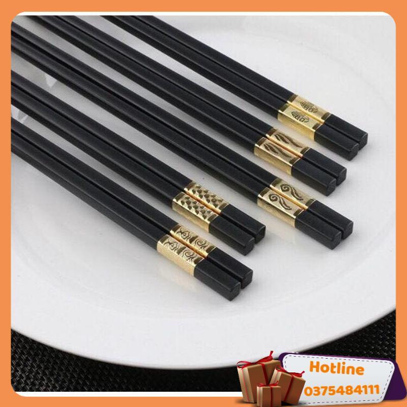 Bộ 10 Đôi Đũa Mạ Vàng, Đũa Hợp Kim Chống Mốc - Hàng Loại 1