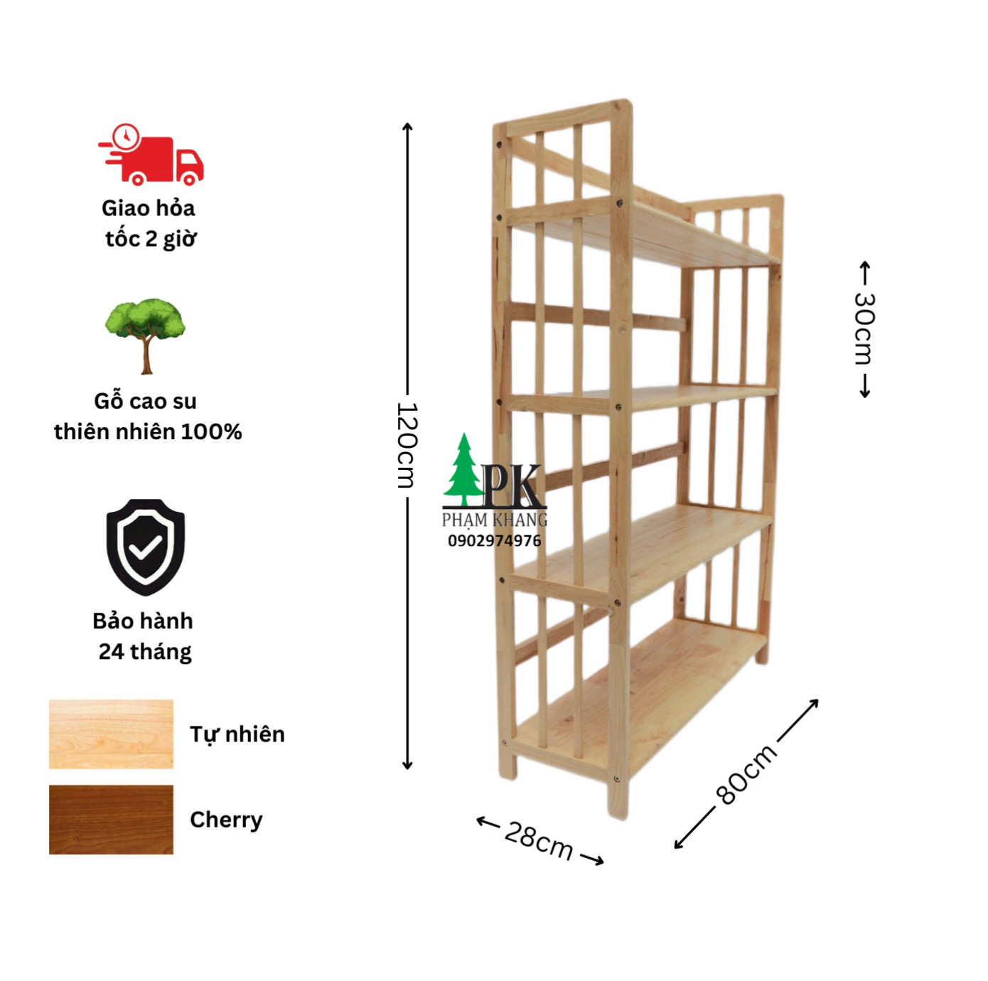 Kệ sách 4 tầng Start Decor - Gỗ cao su tự nhiên - Nhiều kích thước rộng từ 38 cm/ 50 cm/ 64 cm/ 80 cm/ 90 cm/ 100 cm/ 120 cm - Màu Gỗ Tự Nhiên/ Vàng Cherry