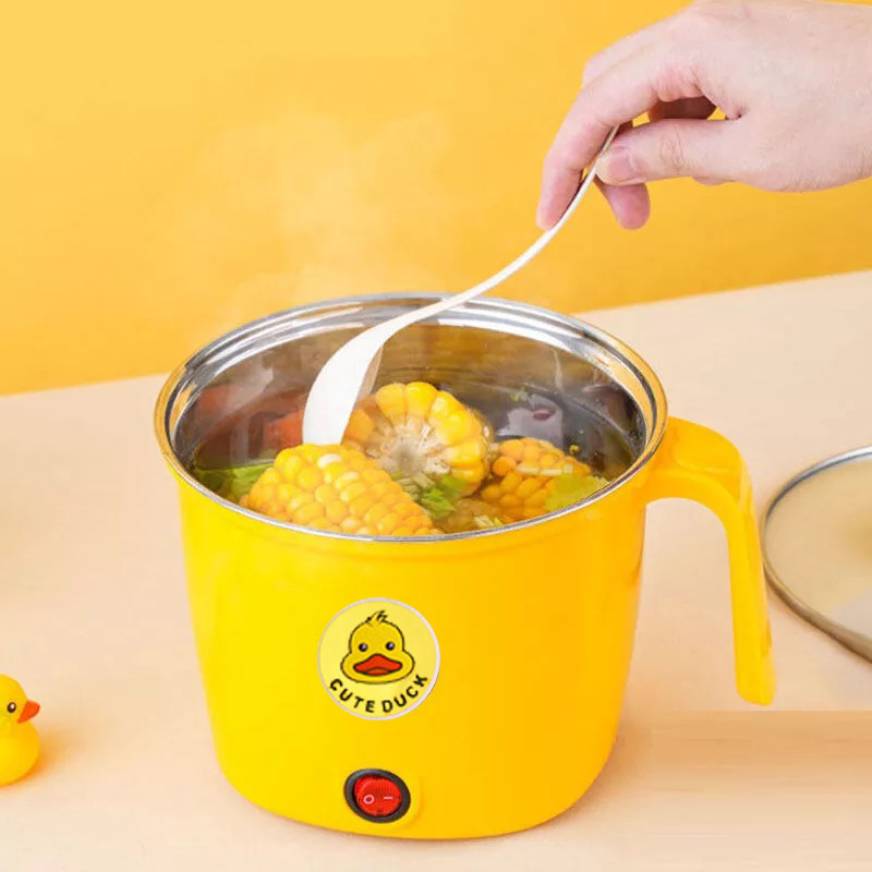 Ca Nấu Mì Có Khay Hấp 1.8L 600W Hình Vịt Vàng Cute Duck