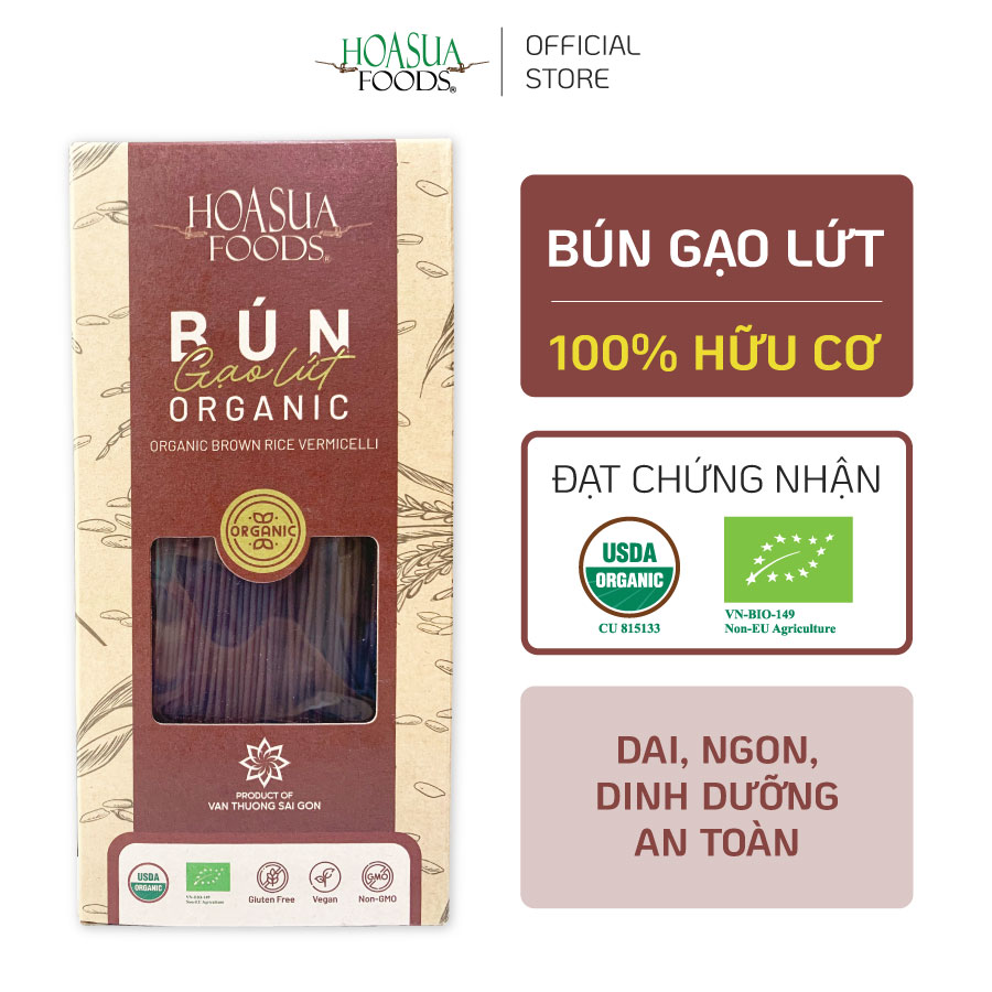 Bún gạo lứt hữu cơ HOA SUA FOODS 250g - dai, ngon, dinh dưỡng cho người ăn kiêng, ăn chay, eatclean