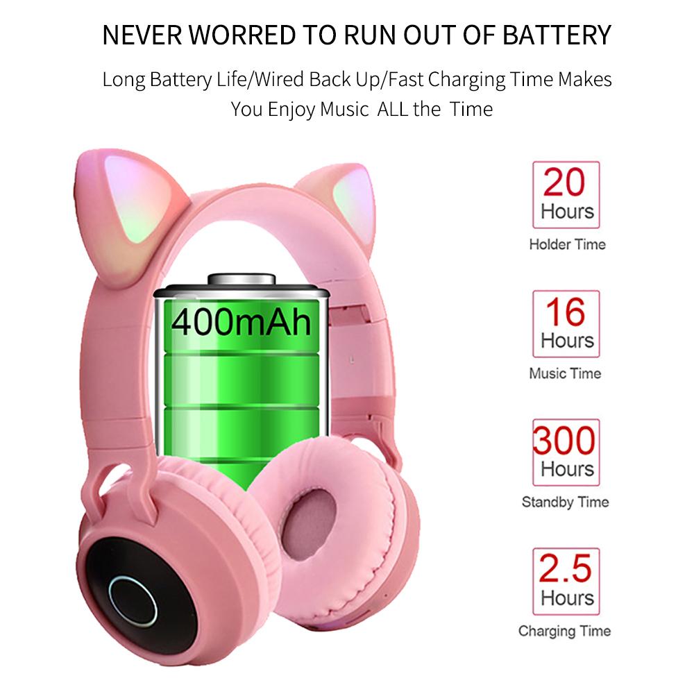 Tai Nghe Bluetooth Không Dây Bộ Dành Cho Máy Tính Cá Nhân Không Dây Tai Nghe Có Mic Bluetooth 5.0 LED Mèo Tai Tai Nghe