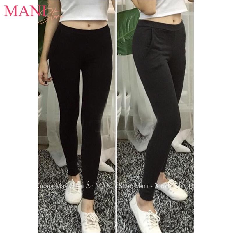 Quần legging nữ cạp cao có túi nâng mông cạp chun quần legging đen dài co giãn gen bụng vải dày cotton tập gym thể thao