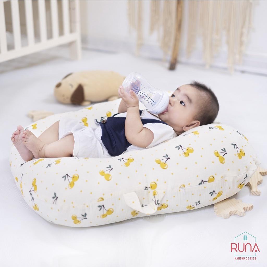 Gối chống trào ngược dạ dày cao cấp cho bé Muslin RUNA KIDS đẹp họa tiết dễ thương an toàn cho bé size lớn 65x70cm