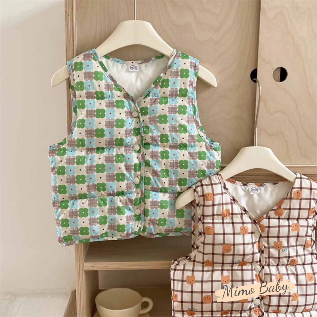 Áo gile phao họa tiết phong cách Hàn Quốc mùa thu đông cho bé QA106 Mimo Baby
